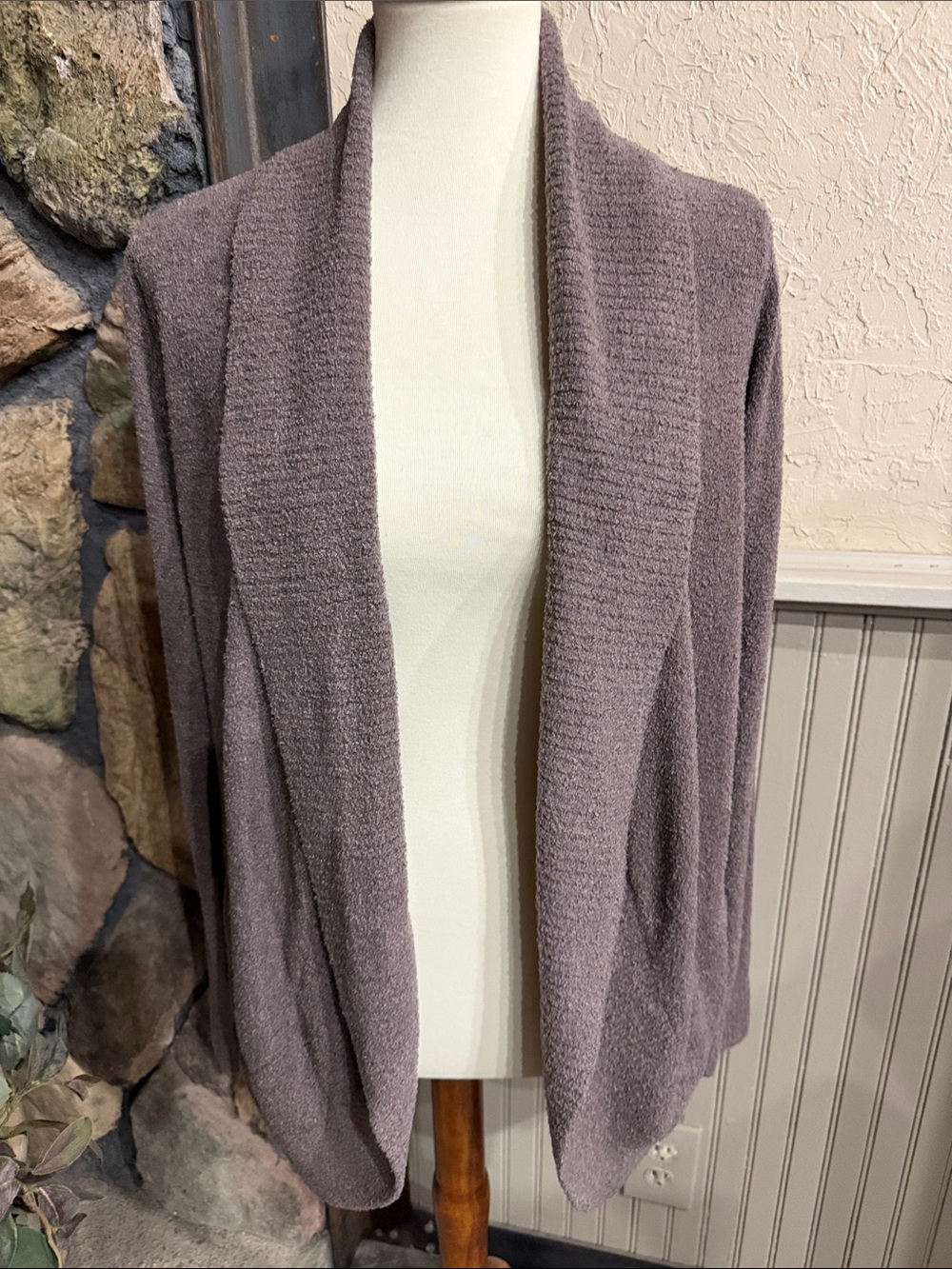 Barefoot Dreams Open-Front Cardigan in Mauve Taupe